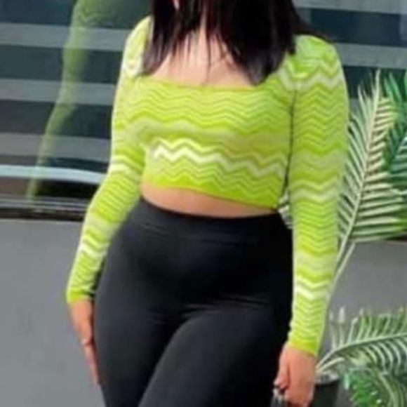 Stradivarius Tops - NWT STRADIVARIUS Lime Green Knit 90s 70s Crop Top Sweater Size S